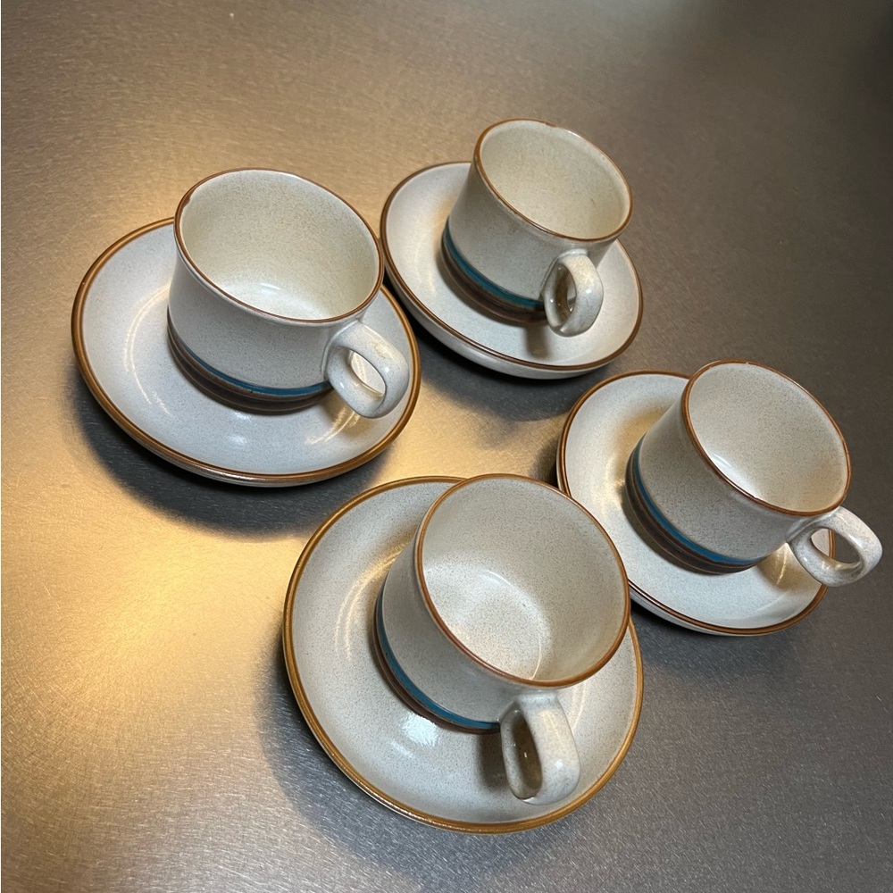 DENBY POTTERS WHEEL, Blue, CUPs and SAUCERs… Set of 4, 2 sets available